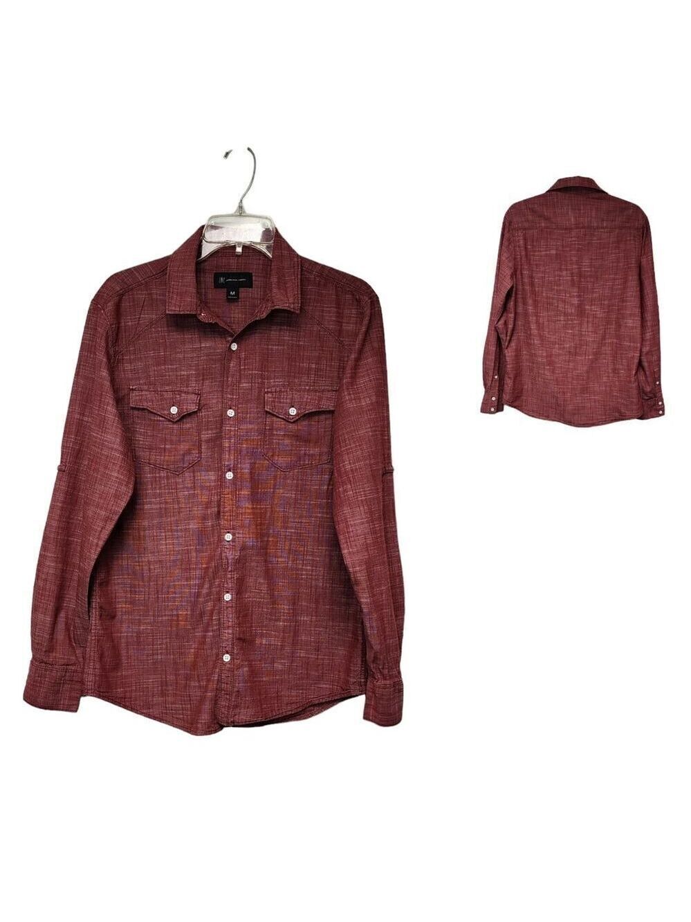 INC International Concepts Cotton Shirt Men's Medium Roll Tab Sleeves Red
